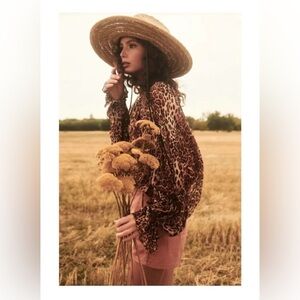 Mechora Womens Cheetah Animal Print Peggy Printed Blouse Brown Size Small